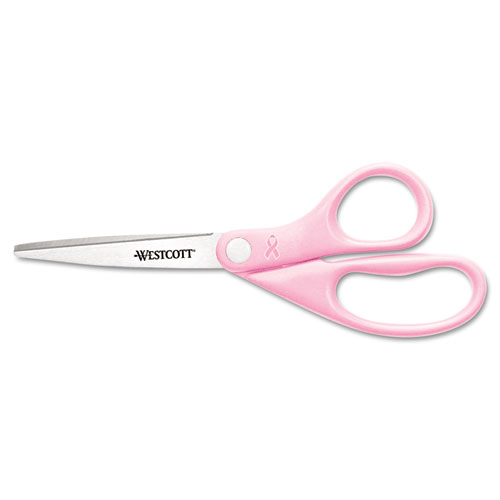 Picture of All Purpose Pink Ribbon Scissors, 8" Long, 3.5" Cut Length, Pink Straight Handle