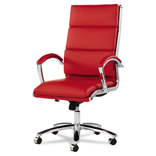 Picture of Alera Neratoli High-Back Slim Profile Chair, Faux Leather, Up to 275 lb, 17.32" to 21.25" Seat Height, Red Seat/Back, Chrome