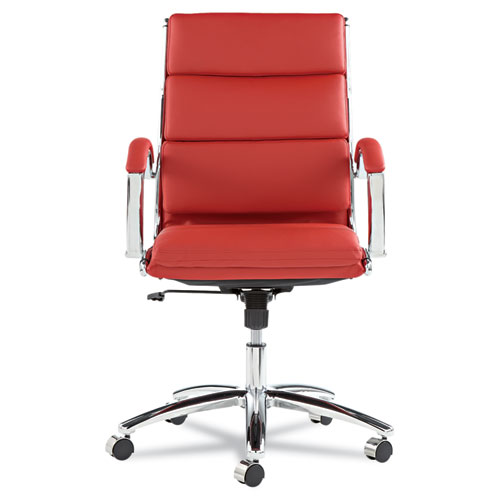 Picture of Alera Neratoli Mid-Back Slim Profile Chair, Faux Leather, Supports Up to 275 lb, Red Seat/Back, Chrome Base