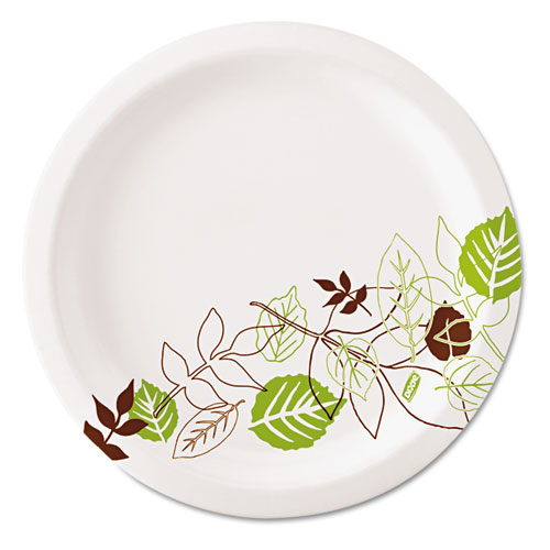 Picture of Pathways Soak-Proof Shield Mediumweight Paper Plates, 6.88" dia, Green/Burgundy, 125/Pack, 8 Packs/Carton