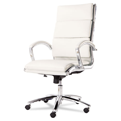 Picture of Alera Neratoli High-Back Slim Profile Chair, Faux Leather, 275 lb Cap, 17.32" to 21.25" Seat Height, White Seat/Back, Chrome
