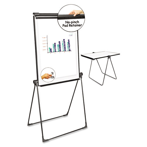 Picture of Foldable Double-Sided Dry Erase Easel, Two Configurations, 29 x 41, White Surface, Black Plastic Frame