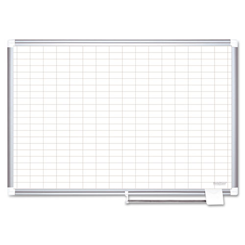 Picture of Gridded Magnetic Steel Dry Erase Planning Board, 1 x 2 Grid, 48 x 36, White Surface, Silver Aluminum Frame