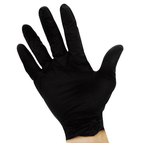 Proguard Disposable Nitrile Gloves, Powder-Free, Black, Medium, 100/box