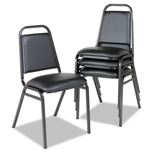 Picture of Padded Steel Stacking Chair, Supports Up to 250 lb, 18.5" Seat Height, Black Seat, Black Back, Black Base, 4/Carton