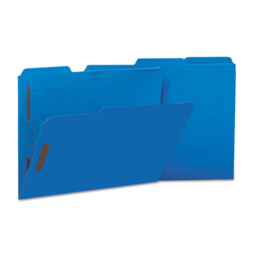 Picture of Deluxe Reinforced Top Tab Fastener Folders, 0.75" Expansion, 2 Fasteners, Letter Size, Blue Exterior, 50/Box