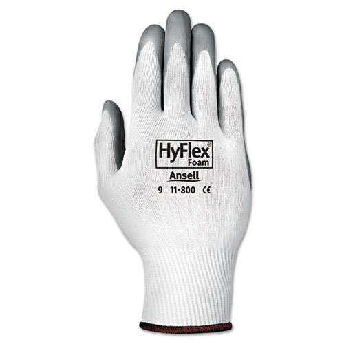 Picture of HyFlex Foam Gloves, White/Gray, Size 8, 12 Pairs
