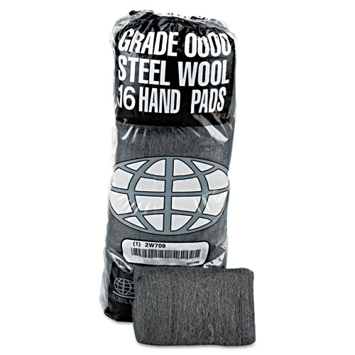 Picture of Industrial-Quality Steel Wool Hand Pads, #0000 Super Fine, Steel Gray, 16 Pads/Sleeve, 12 Sleeves/Carton