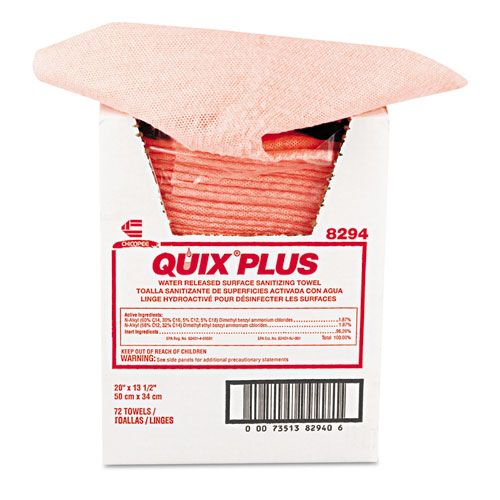 Picture of Quix Plus Cleaning and Sanitizing Towels, 13.5 x 20, Pink, 72/Carton