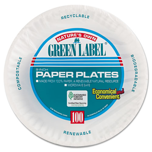 Picture of Paper Plates, 9" dia, White, 100/Pack, 12 Packs/Carton