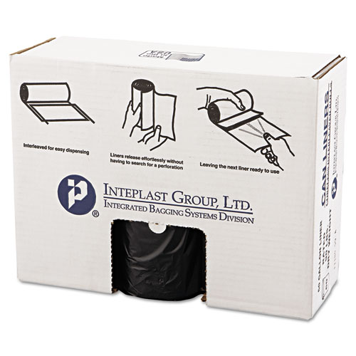 Picture of High-Density Commercial Can Liners Value Pack, 60 gal, 19 microns, 38" x 58", Black, 25 Bags/Roll, 6 Rolls/Carton
