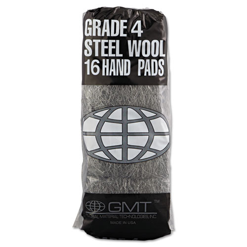 Picture of Industrial-Quality Steel Wool Hand Pads, #4 Extra Coarse, Steel Gray, 16 Pads/Sleeve, 12 Sleeves/Carton