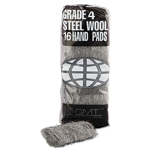 Picture of Industrial-Quality Steel Wool Hand Pads, #4 Extra Coarse, Steel Gray, 16 Pads/Sleeve, 12 Sleeves/Carton