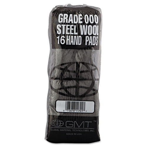 Picture of Industrial-Quality Steel Wool Hand Pads, #000 Extra Fine, Steel Gray, 16 Pads/Sleeve, 12 Sleeves/Carton