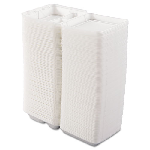 Picture of Foam Hinged Lid Containers, 3-Compartment, 7.5 x 8 x 2.3, White, 200/Carton