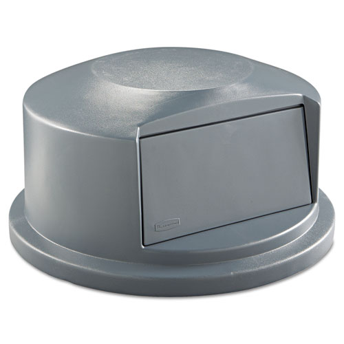 Picture of Round BRUTE Dome Top Receptacle, Push Door for 44 gal Containers, 24.81" Diameter x 12.63h, Gray