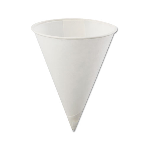 Picture of Rolled Rim, Poly Bagged Paper Cone Cups, 4 oz, White, 200/Bag, 25 Bags/Carton
