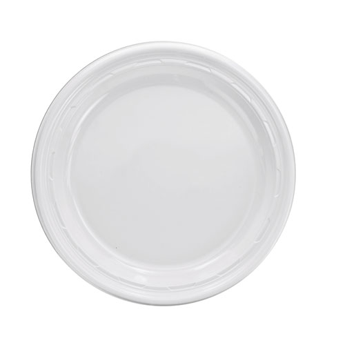 Picture of Famous Service Plastic Dinnerware, Plate, 9" dia, White, 125/Pack, 4 Packs/Carton