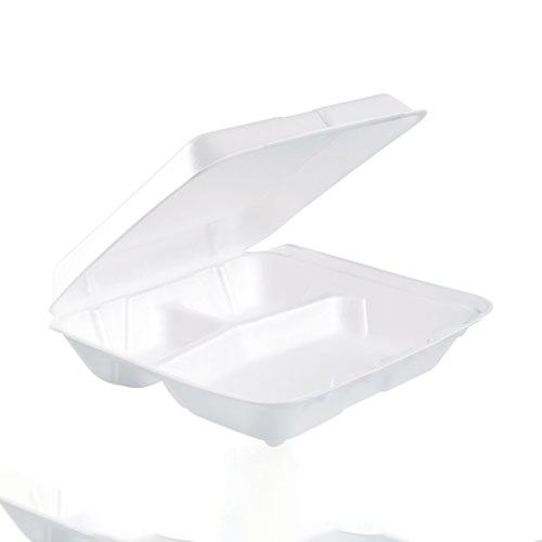 Picture of Foam Hinged Lid Containers, 3-Compartment, 7.5 x 8 x 2.3, White, 200/Carton