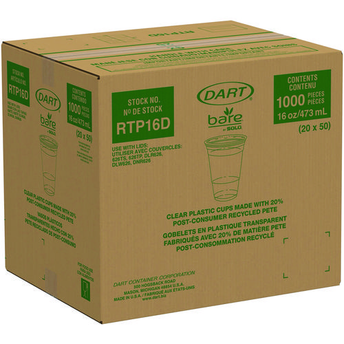 Picture of Bare Eco-Forward RPET Cold Cups, ProPlanet Seal, 16 oz to 18 oz, Leaf Design, Clear, 50/Pack, 20 Packs/Carton