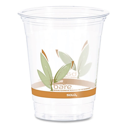 Picture of Bare Eco-Forward RPET Cold Cups, 12 oz to 14 oz, Leaf Design, Clear, Squat, 50/Pack