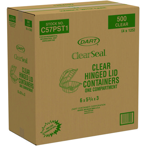 Picture of ClearSeal Hinged-Lid Plastic Containers, 5.8 x 6 x 3, Clear, Plastic, 125/Pack, 4 Packs/Carton