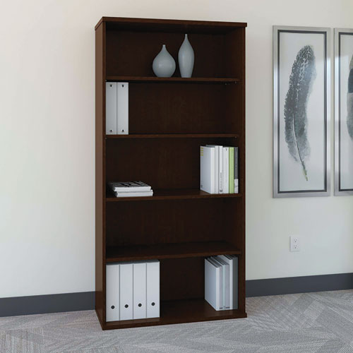 Picture of Series C Collection Bookcase, Five-Shelf, 35.63w x 15.38d x 72.78h, Mocha Cherry