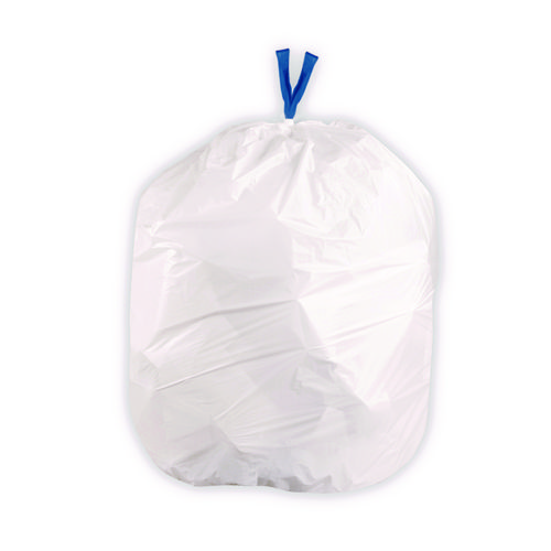 Picture of Drawstring Trash Bags, Drawstring, 13 gal, 24" x 28", White, 40 Bags/Roll, 2 Rolls/Box