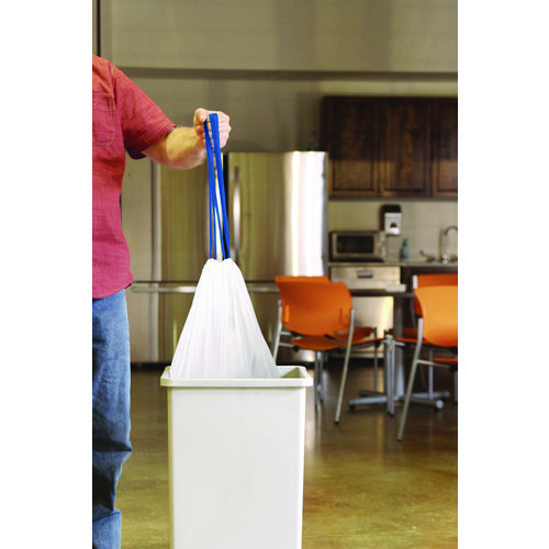 Picture of Drawstring Trash Bags, Drawstring, 13 gal, 24" x 28", White, 40 Bags/Roll, 2 Rolls/Box