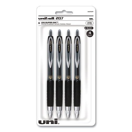 Picture of Signo 207 Gel Pen, Retractable, Fine 0.5 mm, Black Ink, Smoke/Black Barrel, 4/Pack