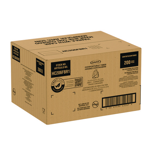 Picture of Compostable Fiber Hinged Containers, ProPlanet Seal, 6.34 x 9.06 x 1.97, Ivory, Molded Fiber, 200/Carton