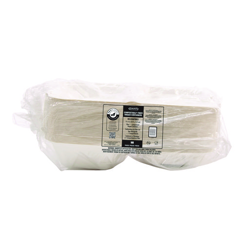 Picture of Compostable Fiber Hinged Containers, ProPlanet Seal, 6.34 x 9.06 x 1.97, Ivory, Molded Fiber, 200/Carton