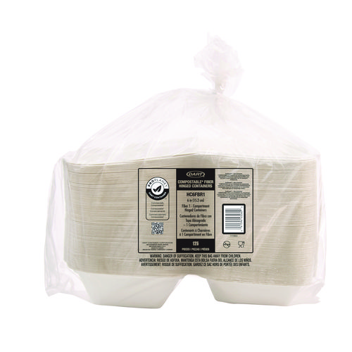 Picture of Compostable Fiber Hinged Trays, ProPlanet Seal, 5.9 x 6.08 x 1.83, Ivory, Molded Fiber, 500/Carton