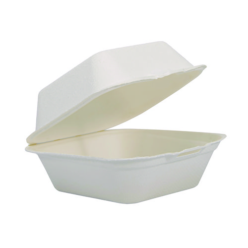 Picture of Compostable Fiber Hinged Trays, ProPlanet Seal, 5.9 x 6.08 x 1.83, Ivory, Molded Fiber, 500/Carton