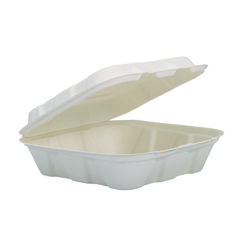 Picture of Compostable Fiber Hinged Trays, ProPlanet Seal, 8.03 x 8.38 x 1.93, Ivory, Molded Fiber, 200/Carton