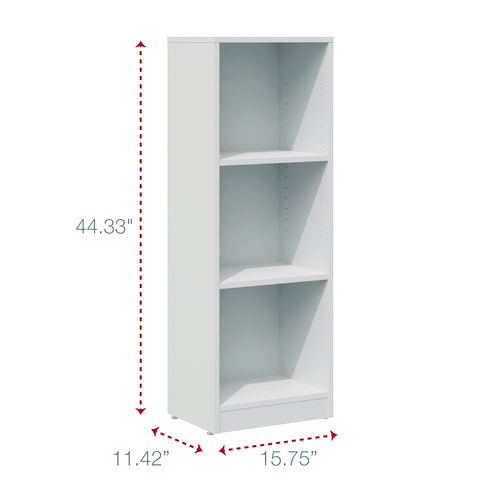 Picture of Three-Shelf Narrow-Footprint Bookcase, 15.75" x 11.42" x 44.33", White