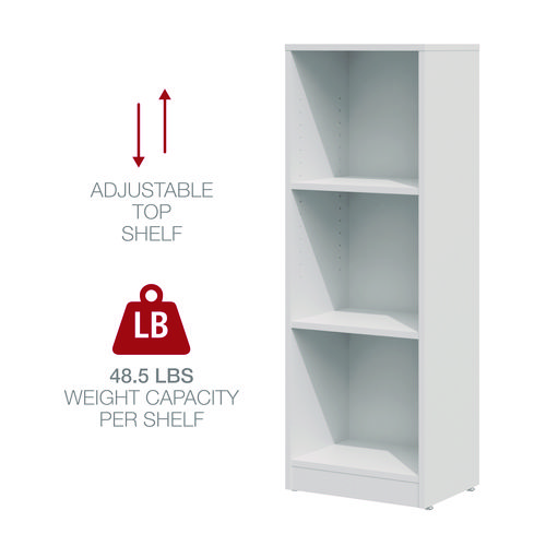 Picture of Three-Shelf Narrow-Footprint Bookcase, 15.75" x 11.42" x 44.33", White