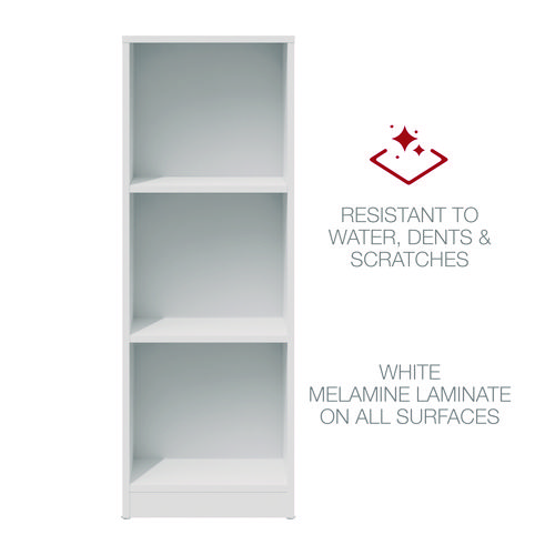 Picture of Three-Shelf Narrow-Footprint Bookcase, 15.75" x 11.42" x 44.33", White