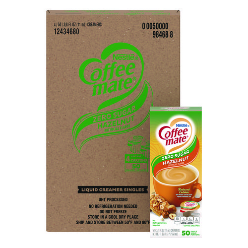 Picture of Liquid Coffee Creamer, Zero Sugar Hazelnut, 0.38 oz Mini Cups, 50/Box, 4 Boxes/Carton