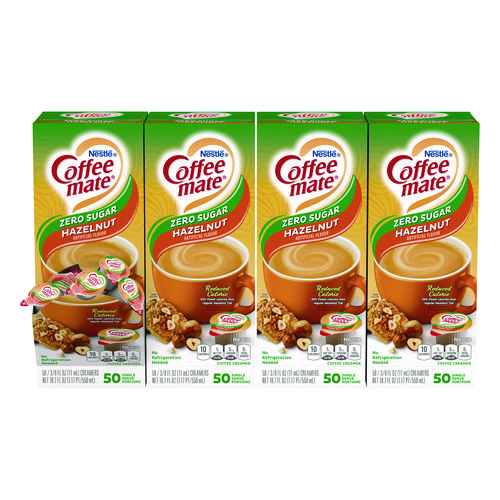 Picture of Liquid Coffee Creamer, Zero Sugar Hazelnut, 0.38 oz Mini Cups, 50/Box, 4 Boxes/Carton