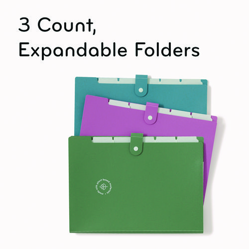 Picture of U-Eco Six-Pocket Expandable Folder, 4.5" Expansion, 6 Sections, Snap Button Closure, 1/6-Cut Tabs, Letter Size, 3/Pack