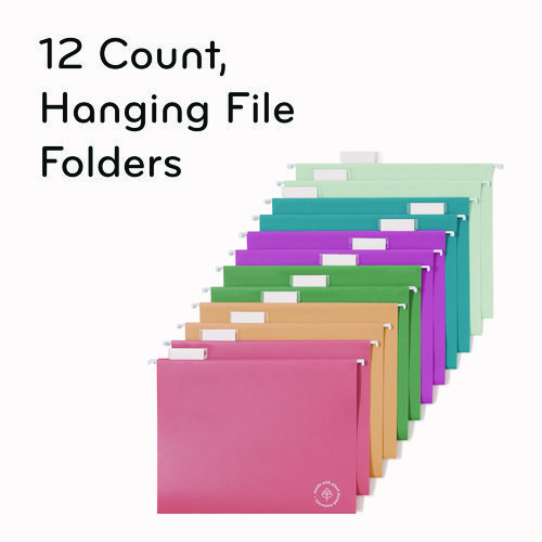 Picture of U-Eco Hanging File Folders, Letter Size, 1/5-Cut Tabs, Assorted, 12/Pack