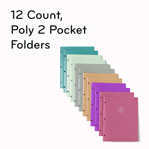 Picture of U-Eco Poly Two-Pocket Folders, Three-Hole Punched, Poly/Wheat Straw, 11 x 8.5, Assorted,12/Pack