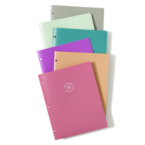 Picture of U-Eco Poly Two-Pocket Folders, Three-Hole Punched, Poly/Wheat Straw, 11 x 8.5, Assorted,12/Pack