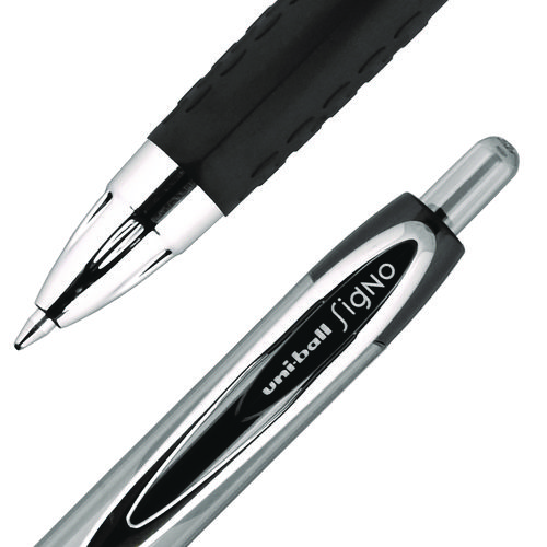 Picture of Signo 207 Gel Pen, Retractable, Medium 0.7 mm, Black Ink, Smoke/Black Barrel, Dozen