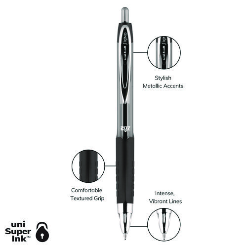 Picture of Signo 207 Gel Pen, Retractable, Medium 0.7 mm, Black Ink, Smoke/Black Barrel, Dozen