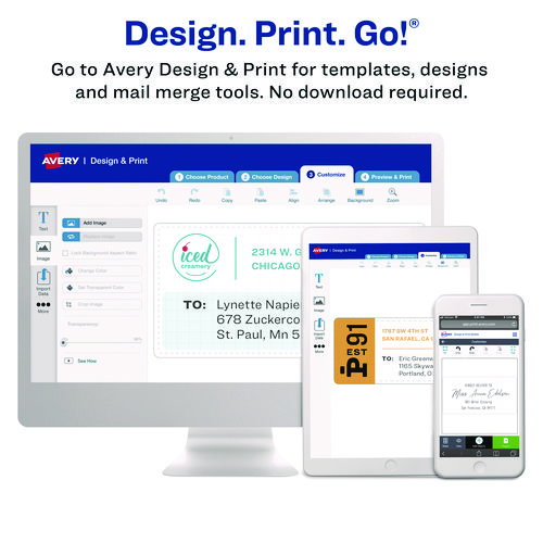 Picture of Glossy White Easy Peel Mailing Labels w/ Sure Feed Technology, Laser Printers, 2 x 4, White, 10/Sheet, 25 Sheets/Pack