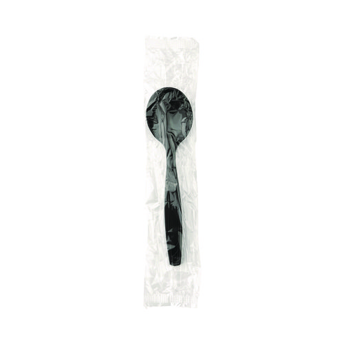 Picture of Individually Wrapped Heavyweight Soup Spoons, Polystyrene, Black, 1,000/Carton