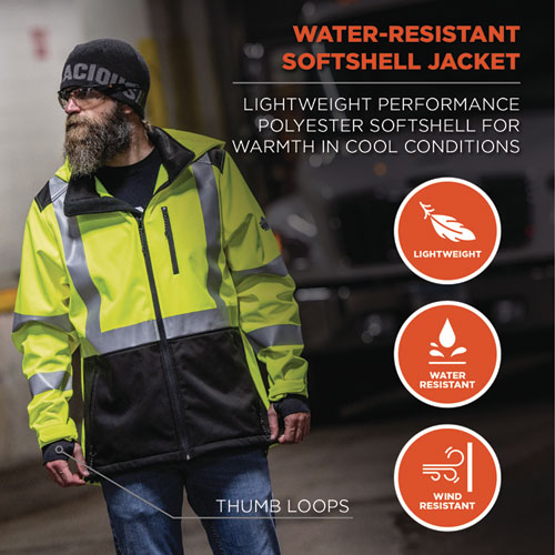 Picture of GloWear 8353 Class 3 Hi-Vis Softshell Water-Resistant Jacket, Small, Lime