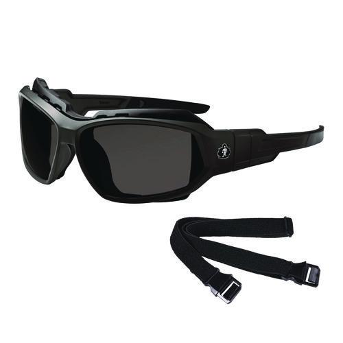 Picture of Skullerz LOKI Anti-Scratch/Anti-Fog Convertible Safety Spoggles with Strap, Matte Black Frame, Smoke Polycarbonate Lens
